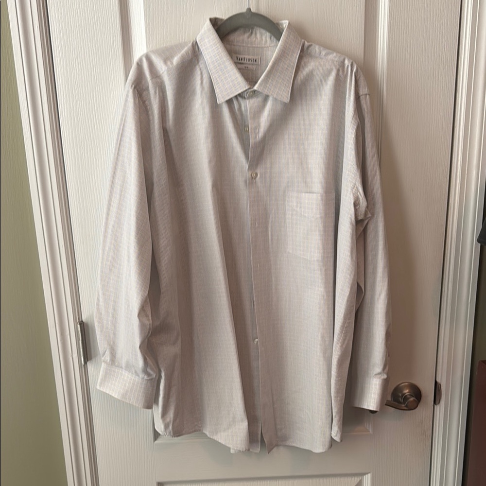 Van Heusen white with blue and yellow window pane Dress Shirt Classic B